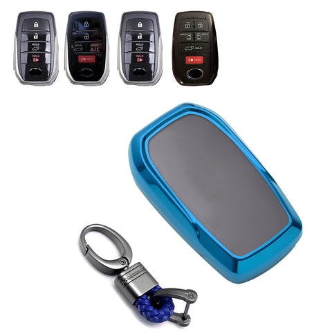 Soft TPU Key Fob Shell Full Cover Case w/Keychain, Compatible with Toyota Land Cruiser Sienna Venza Fortuner Rav4 Prime Smart Keyless Entry Key