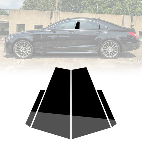 Black Window Pillar Post Door Trim Piano Cover Kit For Mercedes Benz CLS 2012-16
