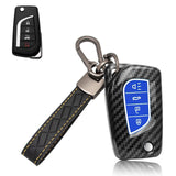 Carbon Fiber Remote Key Fob Shell Case Holder For Toyota RAV4 Corolla w/Keychain