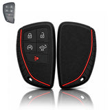 x xotic tech Silicone Smart Key Fob Cover Case Protector Gray w/Red Trim Fits Chevrolet Silverado 1500 2500HD 3500HD, Tahoe, Suburban & GMC Sierra, Yukon 5-Button Keyless Entry Remote Key Holder