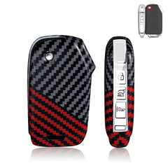 x xotic tech Glossy Black/Red Mix Color Carbon Fiber Texture Hard Plastic Key Fob Cover Case Compatible with KIA Forte Forte5 Soul Sportage Telluride K5 Optima Cadenza EV6 Stinger