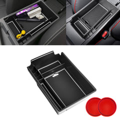 Center Console Armrest Box Secondary Storage Coin Holder Tray Organizer w/White Anti-Dust Mats + 2PCS Soft Car Cup Holder Coasters, Compatible with Hyundai Sonata N-Line/ Limited 2020-2023