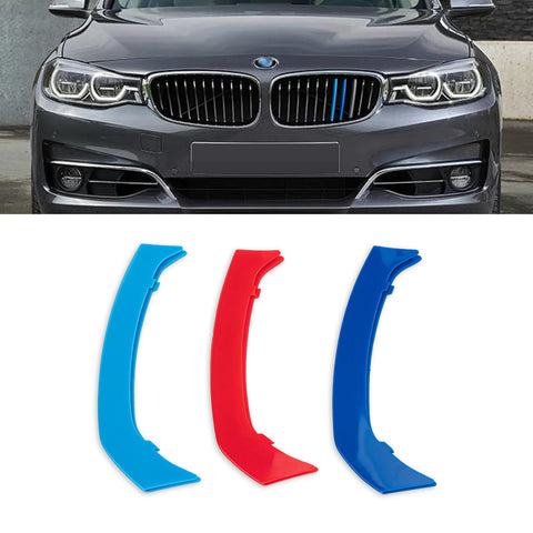 Tri-Colored Front Kidney Grille Strips Clip Cover For BMW 3 Series GT 2013-2020