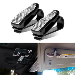 2PCS Universal Car Sun Visor Glasses Clip Rhinestone Sunglasses Cards Holder