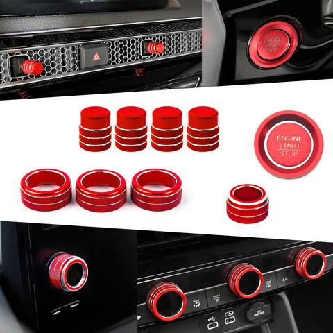 Red Console AC Knob +Engine Start +Navigation Switch Cover For Honda Civic 2022+