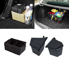 Rear Trunk Side Insert Layered Storage Bin Box Organizer Protector Packet + Foldable Cargo Groceries Tote Sundries Fabric Bag Basket Kit Compatible with Tesla Model Y 5 Seater 2022-2023