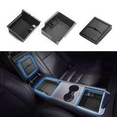 3PCS Center Console Organizer Tray Armrest Hidden Cubby Drawer Storage Box Compatible with Tesla Model 3 Model Y 2021-2024