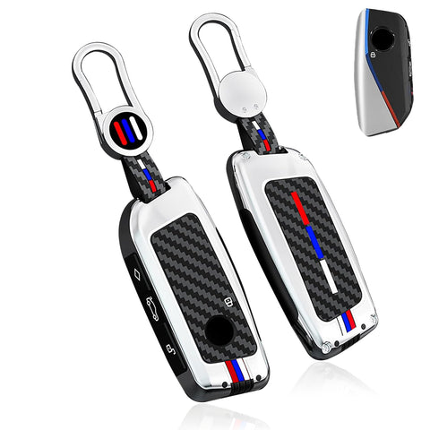 x xotic tech Heavy Zinc Alloy Key Fob Cover Compatible with BMW IX I5 X5 X6 X7 IX I7 5 7 Series 740i 760i 2023-2026, Full Protect Remote Metal Keys Holder Keychain with Carbon Fiber Pattern