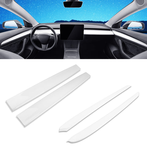 Set Gloss White Dashboard + Door Panel Trim For Tesla Model 3 2021-2023 & Model Y 2020-up