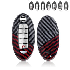 x xotic tech Glossy Black/Red Carbon Fiber Texture Hard Key Fob Cover Case Compatible with Infiniti EX FX JX QX or Nissan Altima GTR Maxima Murano Pathfinder Sentra Oval Shape 3-6 Buttons Smart Key