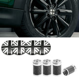 Set Black Union Jack Car Wheel Center Cap + Tire Valve Stem Caps For Mini Cooper