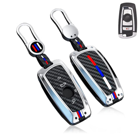 x xotic tech Key Fob Cover Case Compatible with BMW 1 3 4 5 6 7 Series X3 X5 X6 X7 M5 M6 GT3 GT5 Zinc Alloy Heavy Duty Shell Protector Holder Keychain with Carbon Fiber Pattern