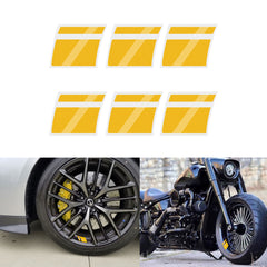 6Pcs Yellow Car Reflective Sporty Racing Style Tire Rim Stickers For 18-21 Inch Wheels