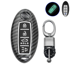 For Nissan/Infiniti 4-Button Carbon Fiber ABS Silicone Cover Remote Key Case Fob