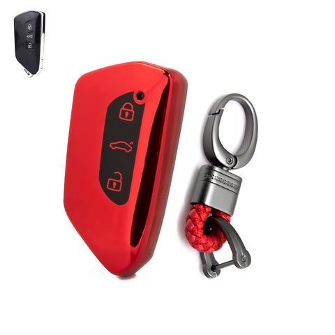 Red TPU Key Fob Shell Full Cover Case, Compatible with Volkswagen Golf 8 ID.4 MK8 Seat Leon MK4 Skoda Octavia Smart Keyless Entry Key