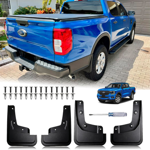 x xotic tech Mud Flaps Splash Guard Compatible with Ford Ranger 2024 2025 2026 Front & Rear Mudguards Fender Flare Dirt Slush Trap Protector Set Pickup Truck Accessories(4PCS)