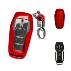 Red Soft TPU Key Fob Shell Skin Cover w/Keychain, Compatible with Ford Fusion Mustang