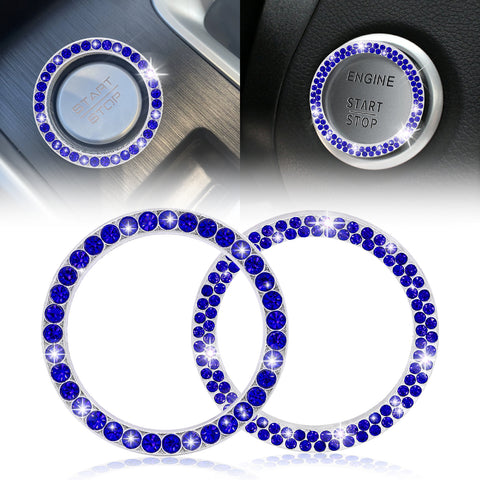 2pcs Bling Rhinestone Car Engine Ignition Start Button Ring Emblem Sticker Cover