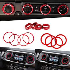 Red Air Vent Outlet + AC Climate Knob Decor Cover For Toyota Tacoma 2016-2023