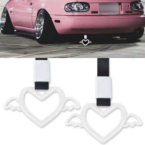x xotic tech JDM Angel Wing Shaped Tsurikawa Subway Train Bus Handle Straps Drift Charm Rear Bumper Warning Loops Ring for Cars, SUV Interior Exterior Decoration