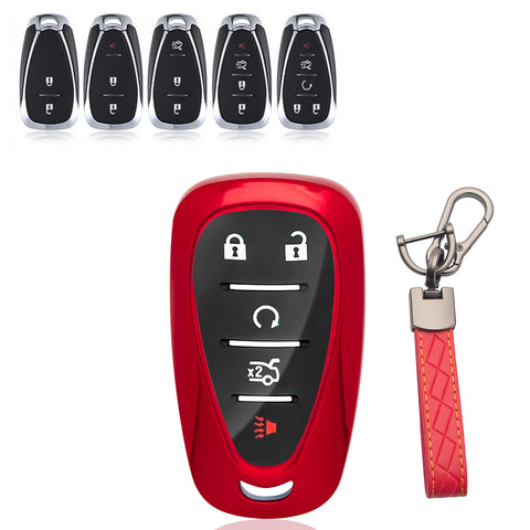 TPU Key Fob Shell Full Cover Case w/ Keychain, Compatible with Chevrolet Camaro Malibu Impala Cruze Volt Bolt Equinox Tahoe Traverse  3/4/5 Buttons Key
