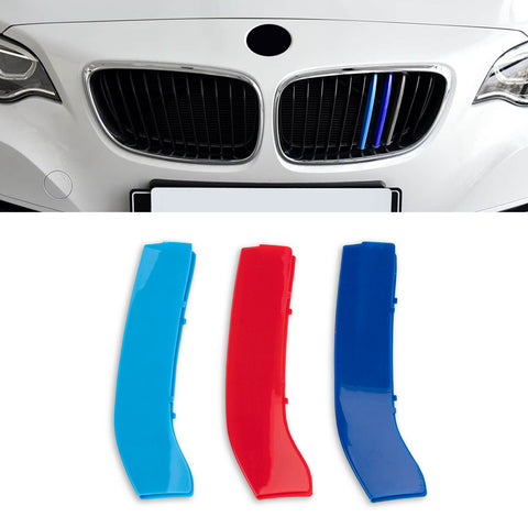 Set Tri-Colored Front Kidney Grille Strips Clip Cover For BMW 2 Series 2014-2020