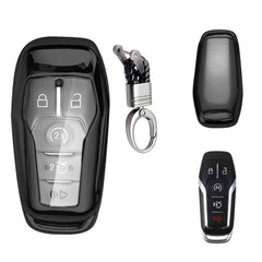 Black Soft TPU Key Fob Shell Skin Cover w/Keychain, Compatible with Ford Fusion
