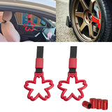 Xotic Tech Set JDM Sakura Shaped Tsurikawa Subway Train Bus Handle Straps Drift Charm Rear Bumper Warning Loops Ring for Cars, SUV Interior Exterior Decoration w/Tire Valve Stem Cover Caps