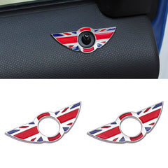 x xotic tech 2Pcs Union Jack Wing Emblem Rings Door Lock Pin Knobs Badge Cover Sticker Trim Decoration Compatible with Mini Cooper R55 R56 R57 R58 R59(Not Fit R60 R61 F55 F56)