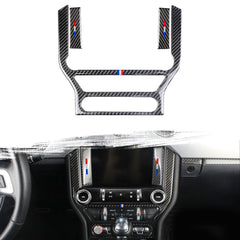 3-Color Bar Carbon Fiber Central Console CD Panel Cover For Ford Mustang 2015+