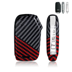 x xotic tech Glossy Black/Red Mix Color Carbon Fiber Texture Hard Plastic Key Fob Cover Case Compatible with KIA Ceed Cerato Forte NIRO SELTOS K5 Sorento Soul SPORTAGE TELLURIDE 3/4/5-Button