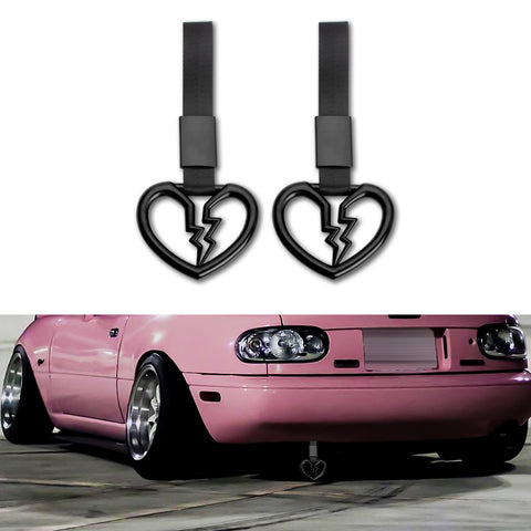 Xotic Tech 2 Pieces JDM Broken Heart Shaped Tsurikawa Car Handle Straps Rear Bumper Warning Ring Subway Train Bus Handle Drift Charm for Cars, SUV Interior Exterior Decoration