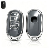 x xotic tech Key Fob Cover Compatible with Honda Accord Civic CR-V HR-V Pilot 2022-2027, Soft TPU Full Protective Smart Remote Keyless Case Accessories 5-Button (Silver Trim)