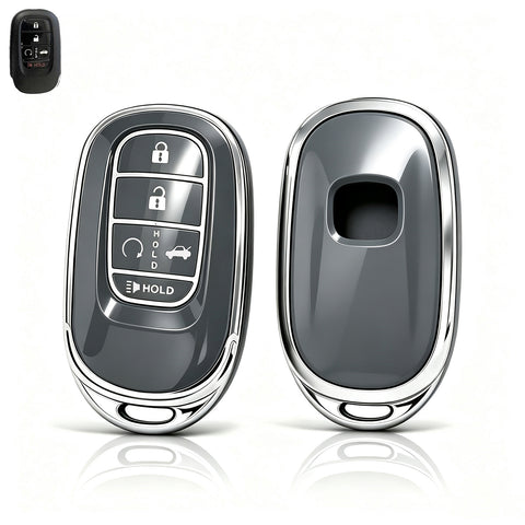 x xotic tech Key Fob Cover Compatible with Honda Accord Civic CR-V HR-V Pilot 2022-2027, Soft TPU Full Protective Smart Remote Keyless Case Accessories 5-Button (Silver Trim)