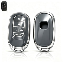 x xotic tech Key Fob Cover Compatible with Honda Accord Civic CR-V HR-V Pilot 2022-2027, Soft TPU Full Protective Smart Remote Keyless Case Accessories 5-Button (Silver Trim)