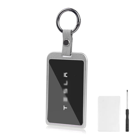 x xotic tech Transparent Card Key Holder, Card Protective Case Cover Comapatible with Tesla Model Y/3/S/X Cybertruck Accessories, Full Protection Key Fob Shell Key Chain(Aluminum Alloy)