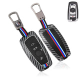 x xotic tech Key Fob Cover Case Compatible with BMW 1 3 4 5 6 7 Series X3 X5 X6 X7 M5 M6 GT3 GT5 Zinc Alloy Heavy Duty Shell Protector Holder Keychain with Carbon Fiber Pattern