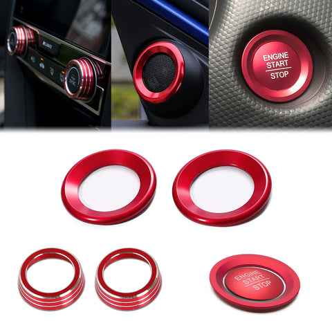 Red A-Pillar Door AC Knob Control Engine Start Stop Button Cover For Honda Civic