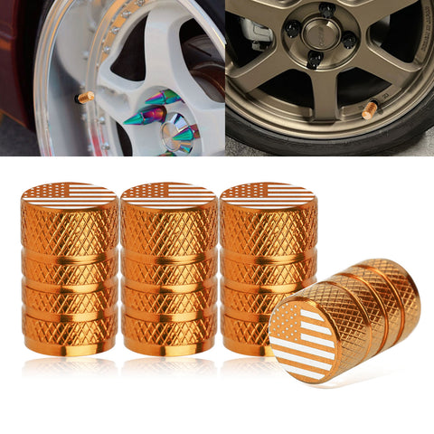 4pcs American Flag Tire Valve Stem Cover Caps Anodized Aluminum Alloy, Corrosion Resistant Leak-Proof Wheel Valve Cap Set, Universal for Cars Trucks Motorcycles SUVs