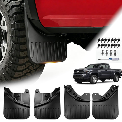 x xotic tech Mud Flaps Splash Guard Compatible with Toyota Tacoma 2024 2025 2026, No Drill Front & Rear Mudguards Fender Protector Set w/Hardware Pickup Truck Accessories(4PCS)