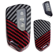 x xotic tech Glossy Black/Red Mix Color Carbon Fiber Texture Hard Plastic Key Fob Cover Case Compatible with Volkswagen MK8 VIII Golf/GTI ID.3 or Skoda Octavia or Seat Leon MK4 Tarraco Ateca