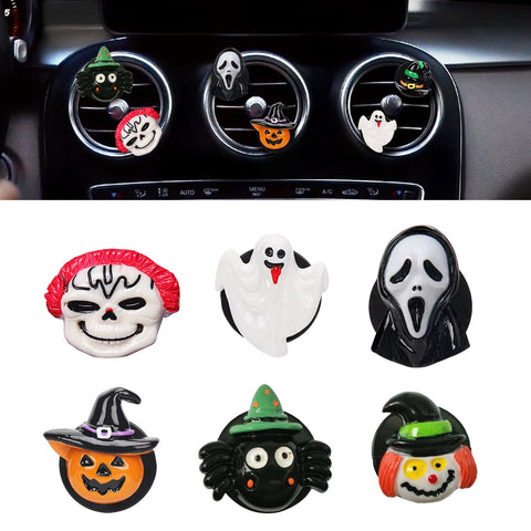 x xotic tech 6PCS Halloween Air Vent Clip Cute Pumpkin Ghost Witch Hat Spider Car Air Freshener Charm Dashboard Air Conditioning Outlet Clip Personalized Interior Decoration Accessories