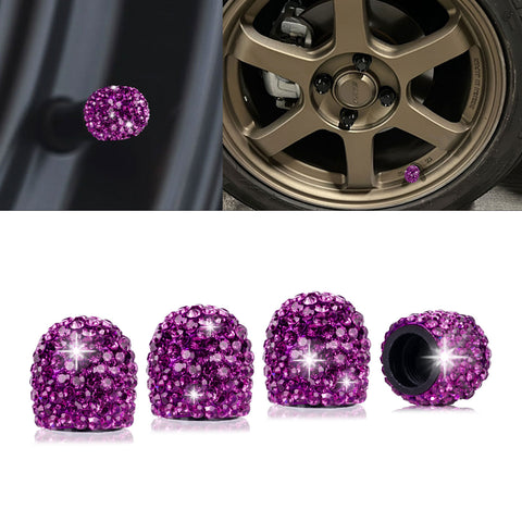 4x Handmade Crystal Rhinestone Universal Car Tire Valve Caps Chrome Accessories