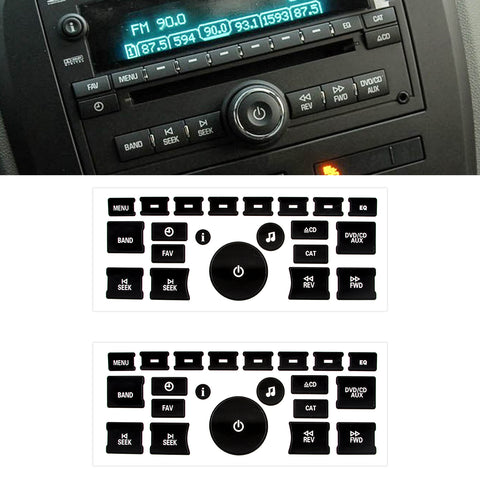 Radio Dash Button Repair Kit Decal for Chevrolet Silverado Tahoe Cadillac Escalade Buick Enclave GMC Acadia, Audio AC Control Button Vinyl Overlay Sticker Replacement Fit 2007-2014 GM Vehicles