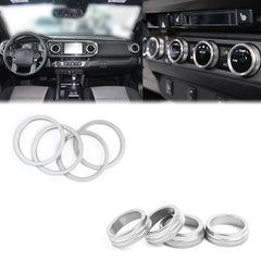 Silver AC Knob Control + Air Vent Outlet Ring Combo Trim For Toyota Tacoma 2016+
