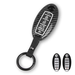 Carbon Fiber Style Full Seal Key Fob Holder Night-Luminous For Infiniti Nissan