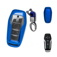 Blue Soft TPU Key Fob Shell Skin Cover w/Keychain, Compatible with Ford Fusion Mustang