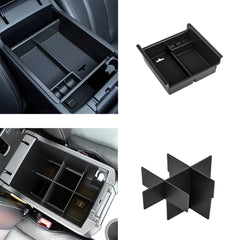 Interior Auto Center Console Armrest Box Secondary Storage Coin Holder Tray Organizer w/Black Anti-Dust Mats + Armrest Box Bottom Divider Compatible with Toyota 4Runner 2010-2023