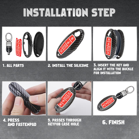 For Nissan/Infiniti 4-Button Carbon Fiber ABS Silicone Cover Remote Key Case Fob