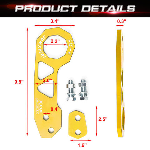 Xotic Tech Auto Aluminum JDM Rear Tow Hook Kit Racing Style Trailer Towing Ring Decoration Car Accessories , Universal Fit Car , Truck , SUV , Most Vehicles (Gold)